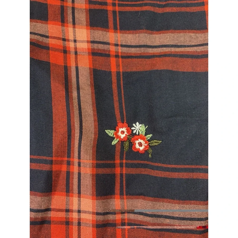 Christopher & Banks Women's Plaid Embroidered L/SL Shirt Size XL Navy/Red NWT